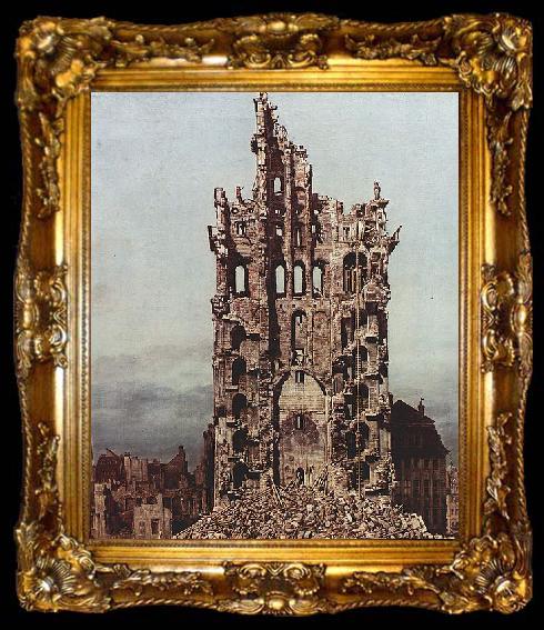 framed  Bernardo Bellotto Ansicht von Dresden, Die Ruine der Kreuzkirche, von Osten aus gesehen, ta009-2